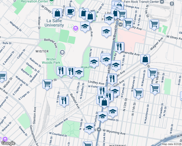 map of restaurants, bars, coffee shops, grocery stores, and more near 5141 North 16th Street in Philadelphia
