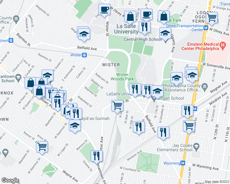 map of restaurants, bars, coffee shops, grocery stores, and more near 5057 Stenton Ave in Philadelphia