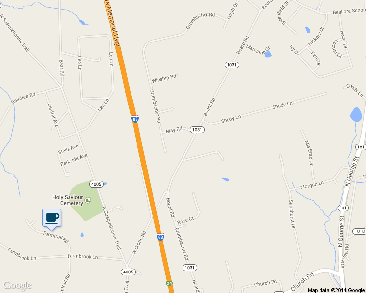 map of restaurants, bars, coffee shops, grocery stores, and more near 3570 Board Road in York