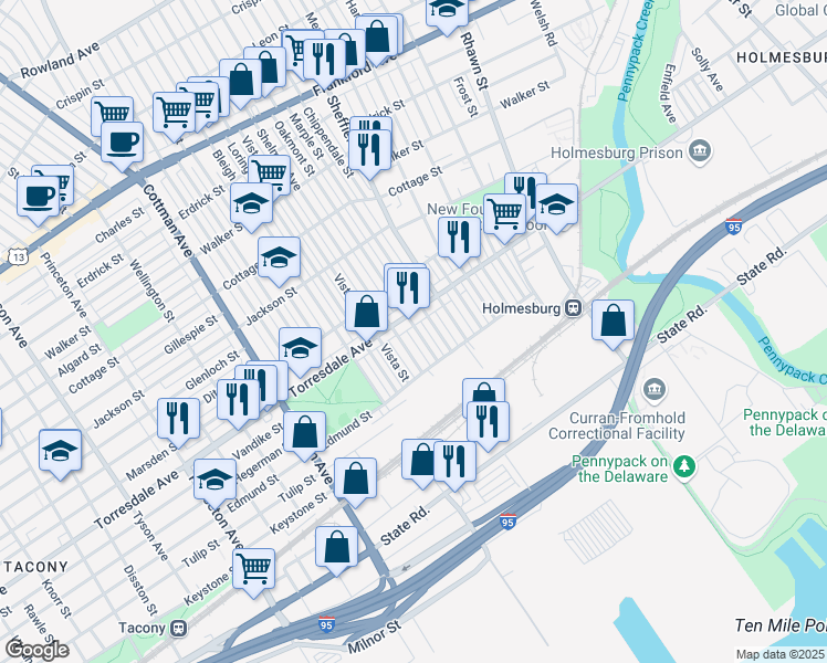 map of restaurants, bars, coffee shops, grocery stores, and more near 4718 Oakmont Street in Philadelphia