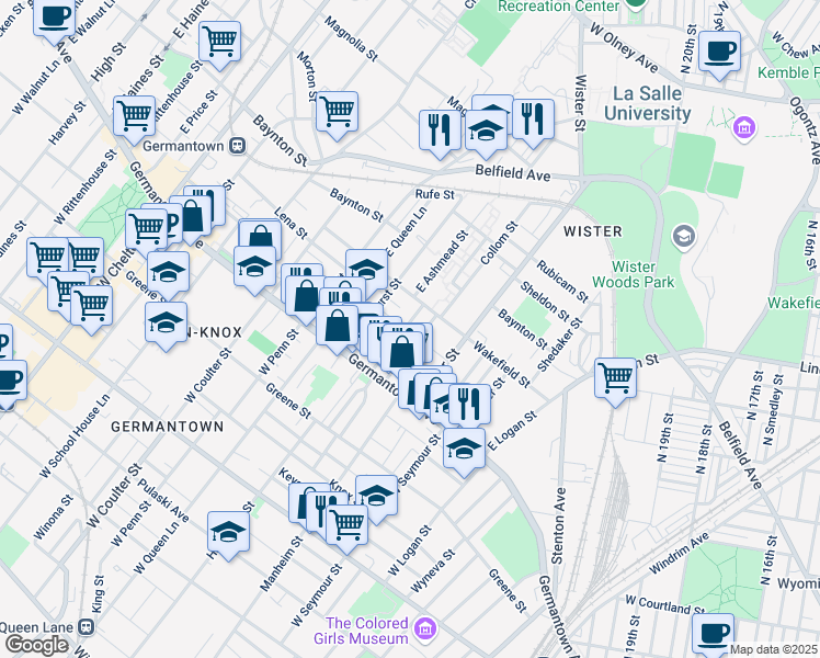 map of restaurants, bars, coffee shops, grocery stores, and more near 75 Collom Street in Philadelphia