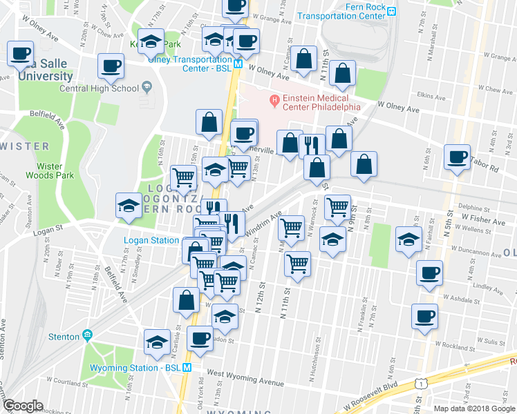 map of restaurants, bars, coffee shops, grocery stores, and more near 1238 Wagner Avenue in Philadelphia