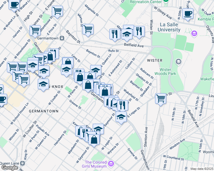 map of restaurants, bars, coffee shops, grocery stores, and more near 75 Collom Street in Philadelphia