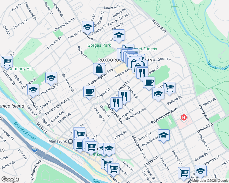 map of restaurants, bars, coffee shops, grocery stores, and more near in Philadelphia