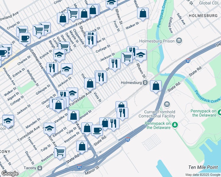 map of restaurants, bars, coffee shops, grocery stores, and more near 4741 Marple Street in Philadelphia