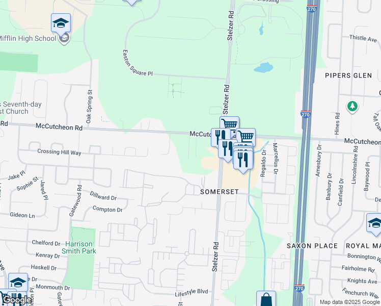 map of restaurants, bars, coffee shops, grocery stores, and more near 2890 Aljor Court in Columbus