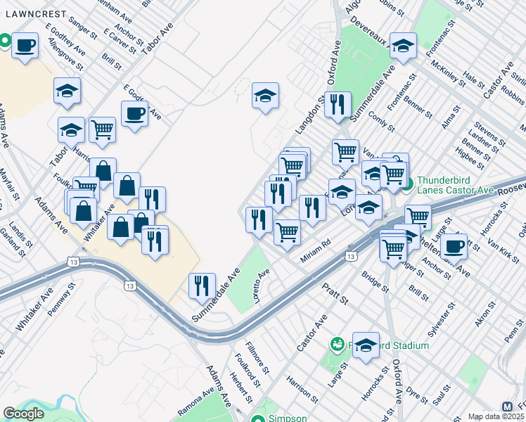 map of restaurants, bars, coffee shops, grocery stores, and more near 873 Granite Street in Philadelphia