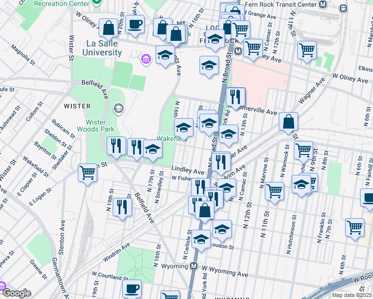 map of restaurants, bars, coffee shops, grocery stores, and more near 1518 West Duncannon Avenue in Philadelphia