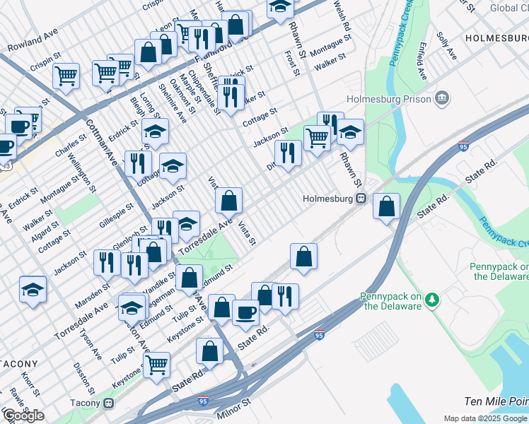 map of restaurants, bars, coffee shops, grocery stores, and more near 4723 Oakmont Street in Philadelphia
