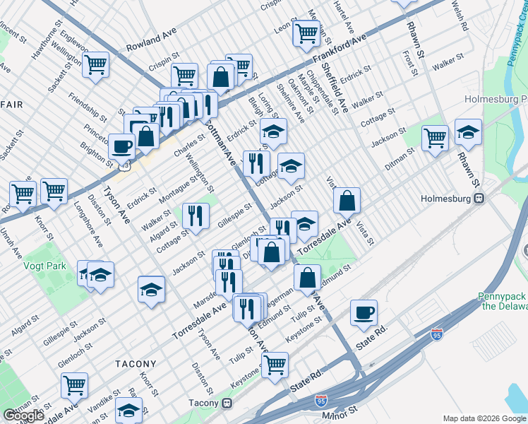 map of restaurants, bars, coffee shops, grocery stores, and more near in Philadelphia