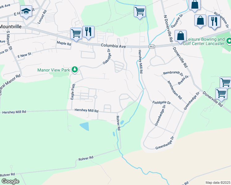 map of restaurants, bars, coffee shops, grocery stores, and more near 509 Talon Drive in Mountville