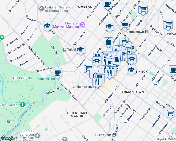 map of restaurants, bars, coffee shops, grocery stores, and more near 5906 Pulaski Avenue in Philadelphia