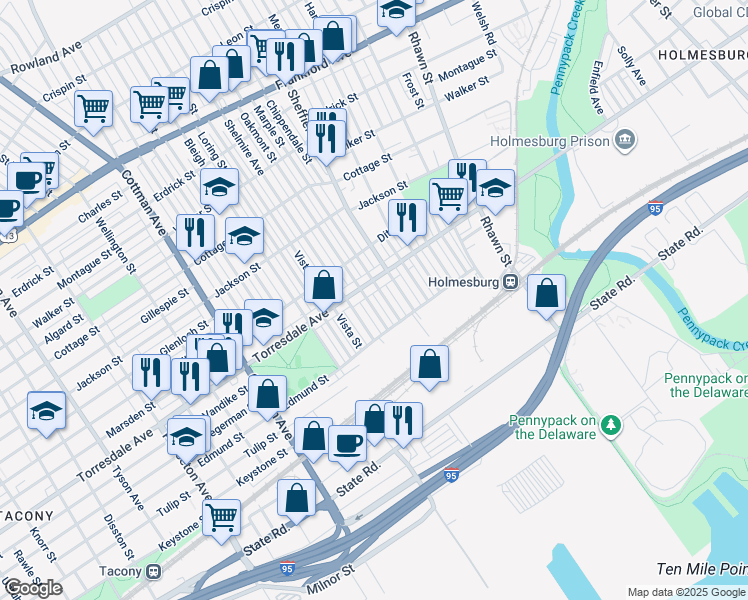 map of restaurants, bars, coffee shops, grocery stores, and more near 4723 Oakmont Street in Philadelphia