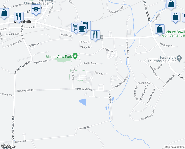map of restaurants, bars, coffee shops, grocery stores, and more near 211 Landing Circle in Mountville