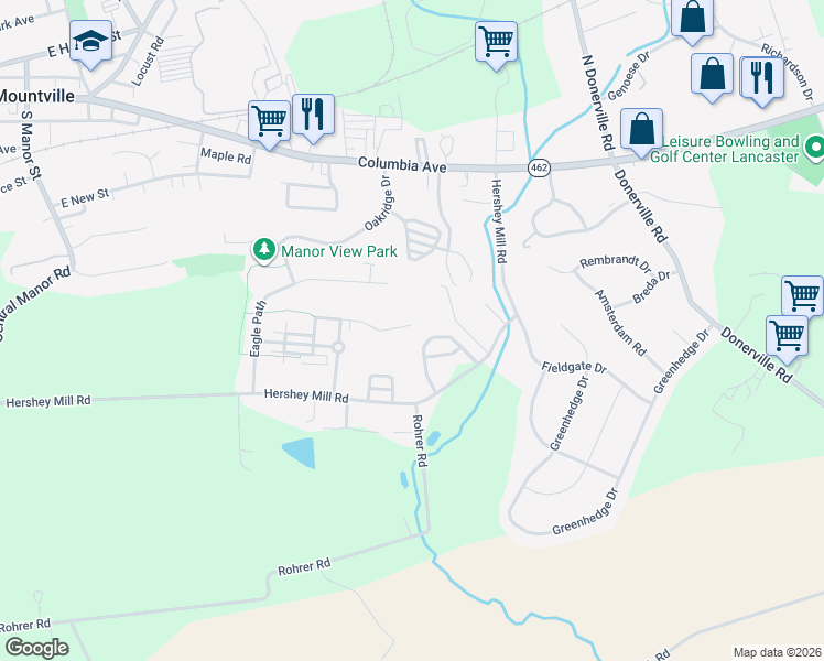 map of restaurants, bars, coffee shops, grocery stores, and more near 216 Millstone Drive in Mountville