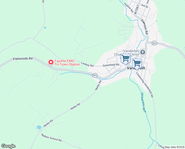 map of restaurants, bars, coffee shops, grocery stores, and more near 325 Flatwoods Road in Vanderbilt