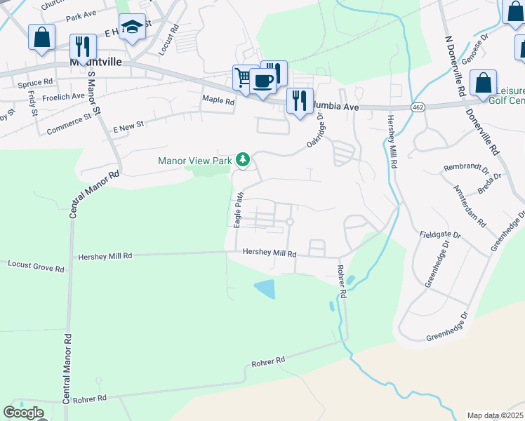 map of restaurants, bars, coffee shops, grocery stores, and more near 318 Clapton Court in Mountville