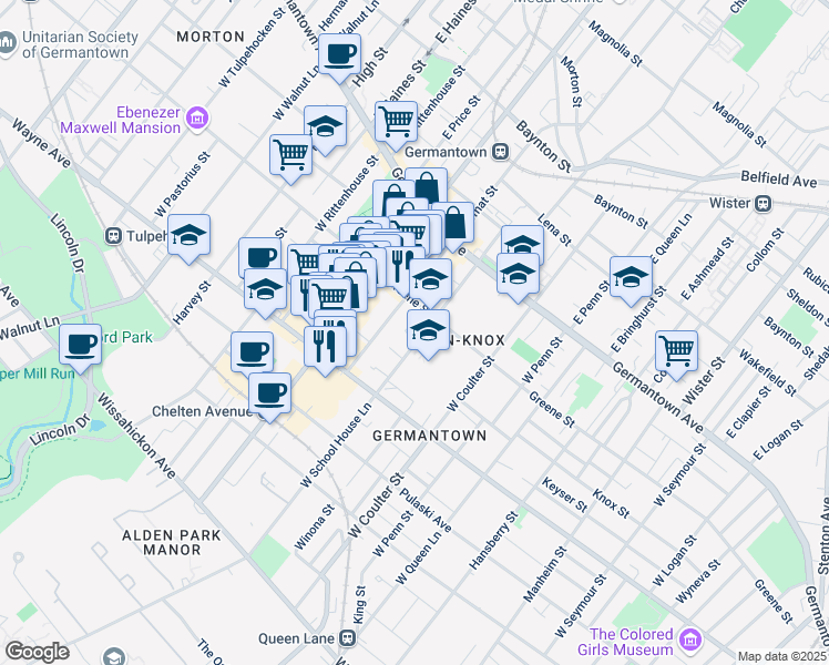 map of restaurants, bars, coffee shops, grocery stores, and more near 137 West School House Lane in Philadelphia
