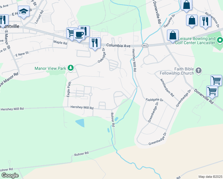 map of restaurants, bars, coffee shops, grocery stores, and more near 521 Talon Drive in Mountville