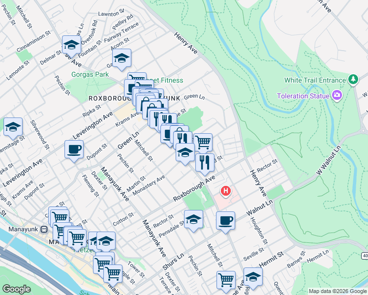 map of restaurants, bars, coffee shops, grocery stores, and more near 510 Martin Street in Philadelphia