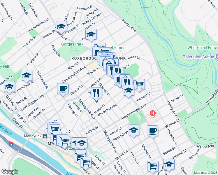 map of restaurants, bars, coffee shops, grocery stores, and more near 462R Lyceum Avenue in Philadelphia