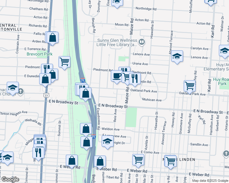 map of restaurants, bars, coffee shops, grocery stores, and more near 836 East Kenworth Road in Columbus