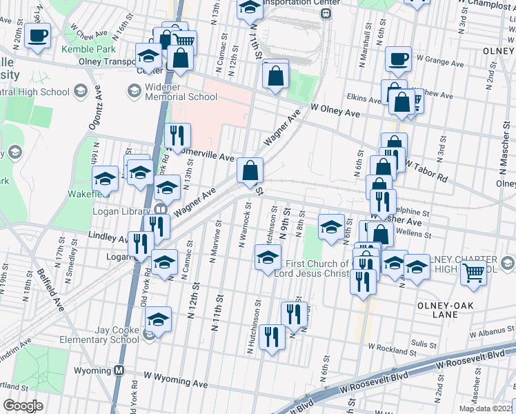 map of restaurants, bars, coffee shops, grocery stores, and more near 5236 North 10th Street in Philadelphia