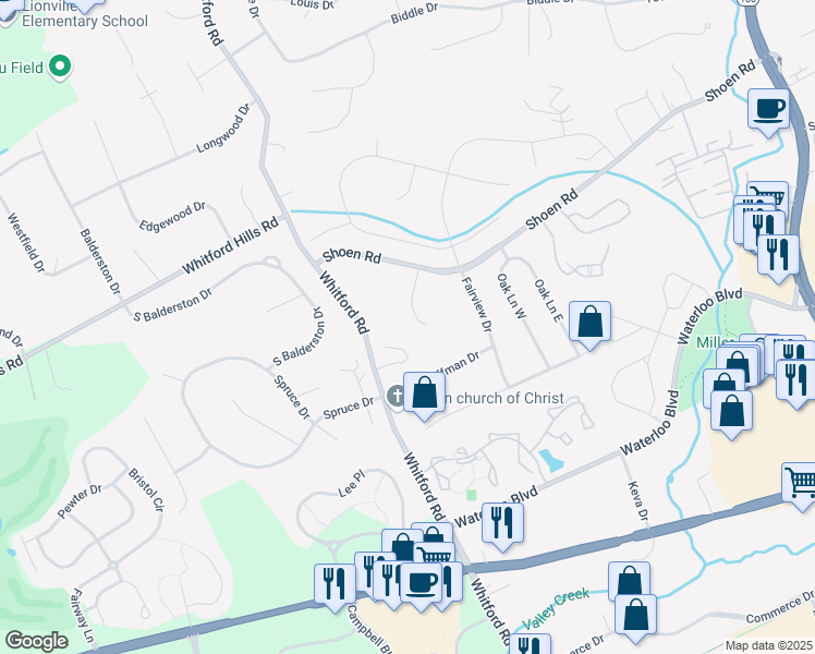 map of restaurants, bars, coffee shops, grocery stores, and more near 320 Conner Drive in Exton
