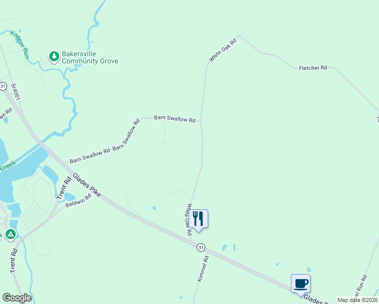 map of restaurants, bars, coffee shops, grocery stores, and more near 286 White Oak Road in Somerset