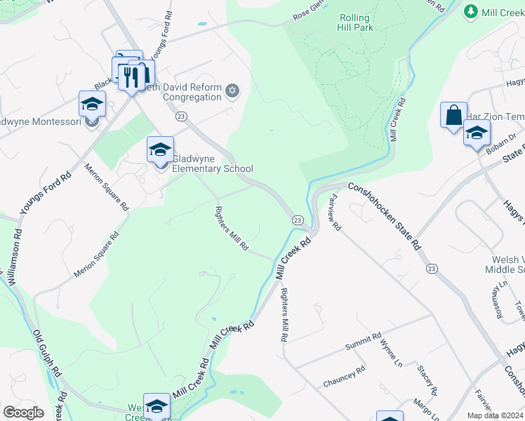 map of restaurants, bars, coffee shops, grocery stores, and more near 32 Conshohocken State Road in Gladwyne