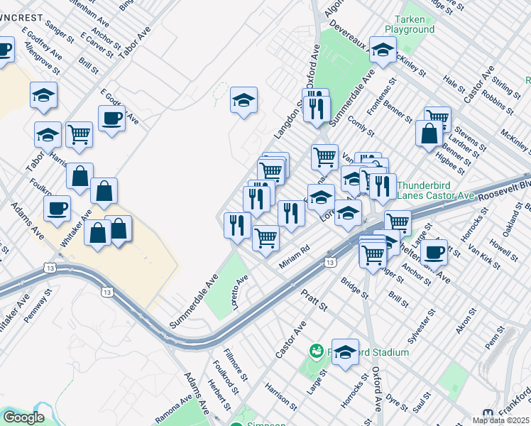 map of restaurants, bars, coffee shops, grocery stores, and more near 900 Scattergood Street in Philadelphia