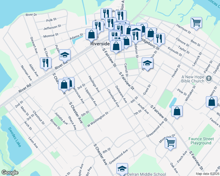 map of restaurants, bars, coffee shops, grocery stores, and more near 407 Cleveland Avenue in Riverside