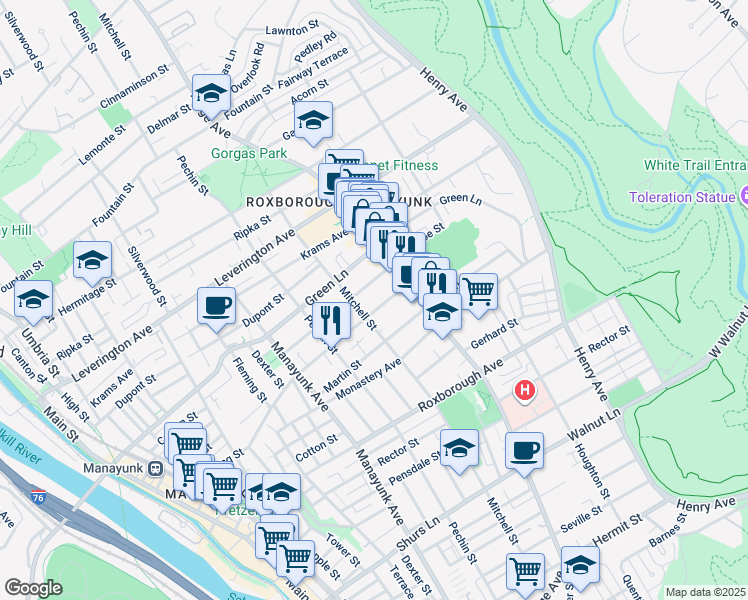map of restaurants, bars, coffee shops, grocery stores, and more near 462R Lyceum Avenue in Philadelphia