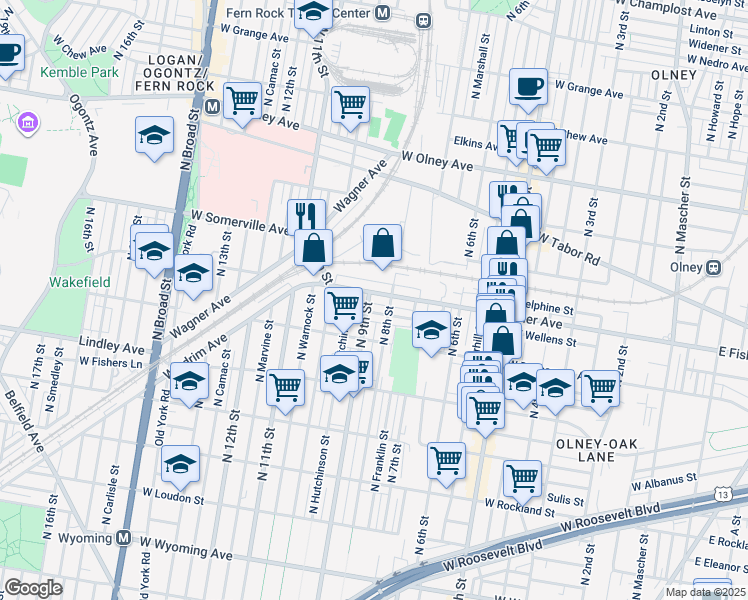 map of restaurants, bars, coffee shops, grocery stores, and more near 822 West Fisher Avenue in Philadelphia