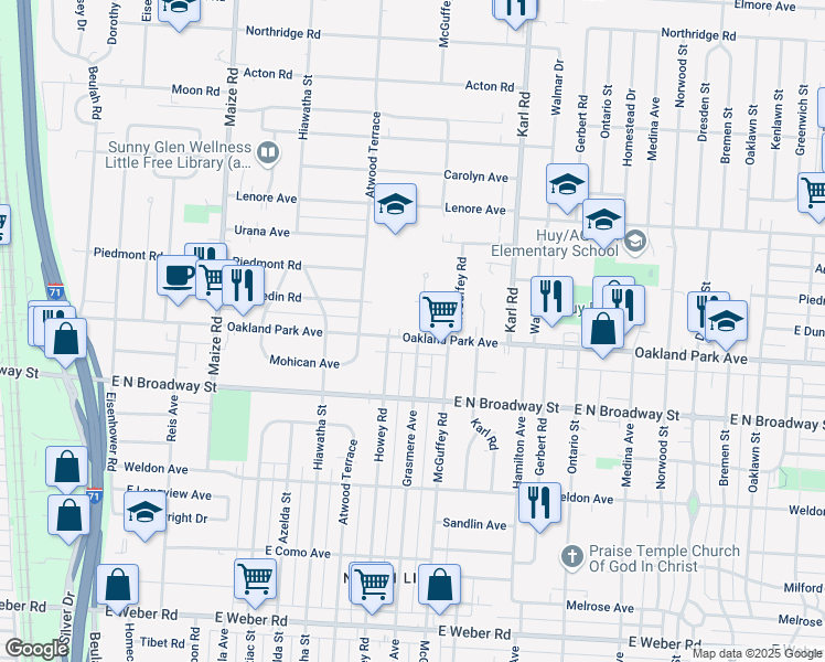 map of restaurants, bars, coffee shops, grocery stores, and more near in Columbus