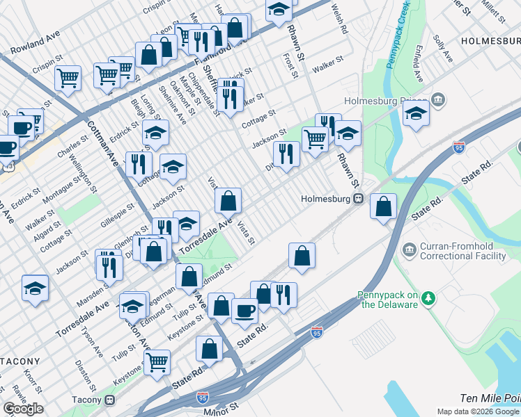 map of restaurants, bars, coffee shops, grocery stores, and more near 4726 Oakmont Street in Philadelphia