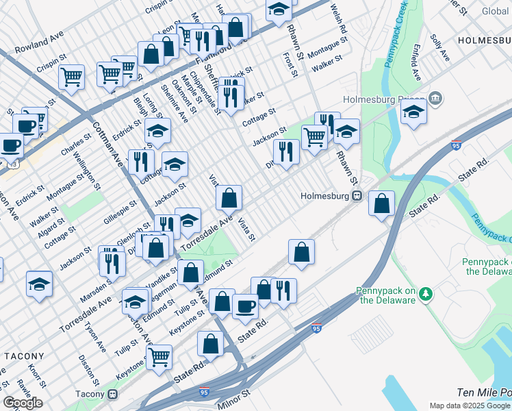 map of restaurants, bars, coffee shops, grocery stores, and more near 4726 Oakmont Street in Philadelphia