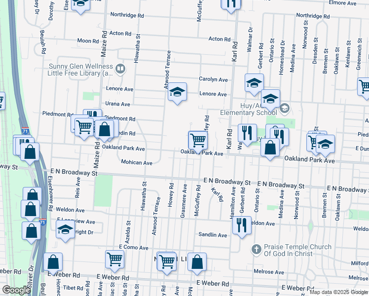 map of restaurants, bars, coffee shops, grocery stores, and more near in Columbus