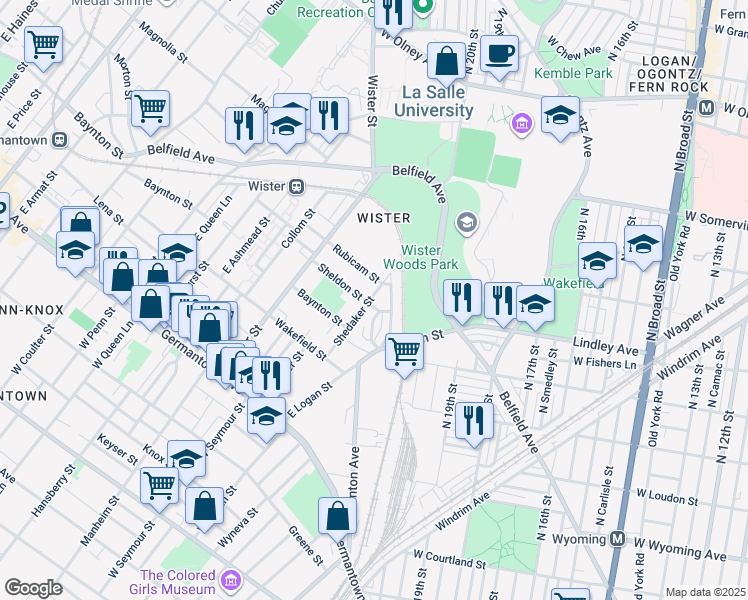 map of restaurants, bars, coffee shops, grocery stores, and more near 362 Shedaker Street in Philadelphia