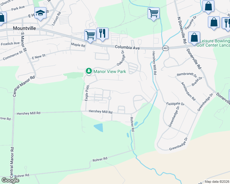 map of restaurants, bars, coffee shops, grocery stores, and more near 467 Talon Drive in Mountville