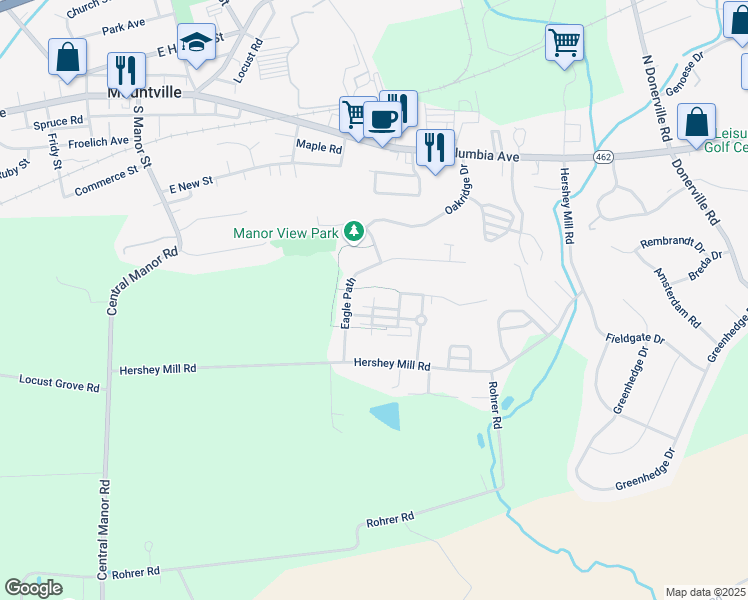 map of restaurants, bars, coffee shops, grocery stores, and more near 202 Clapton Court in Mountville