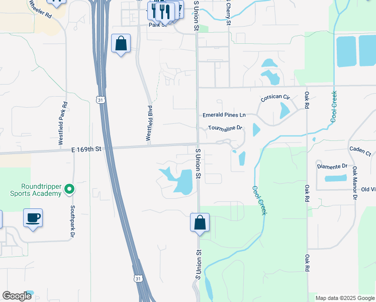 map of restaurants, bars, coffee shops, grocery stores, and more near 808 Clubhouse Drive West in Westfield