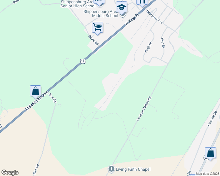map of restaurants, bars, coffee shops, grocery stores, and more near 9671 Forest Ridge Road in Shippensburg