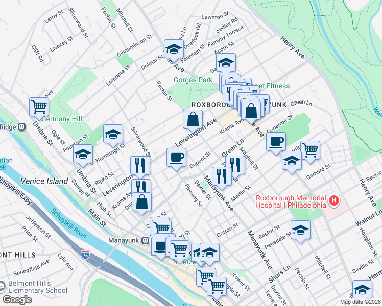 map of restaurants, bars, coffee shops, grocery stores, and more near 325 Krams Avenue in Philadelphia