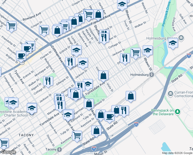 map of restaurants, bars, coffee shops, grocery stores, and more near in Philadelphia