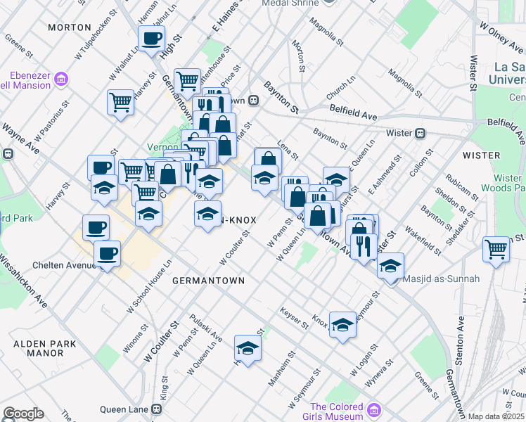 map of restaurants, bars, coffee shops, grocery stores, and more near 5348 Germantown Avenue in Philadelphia