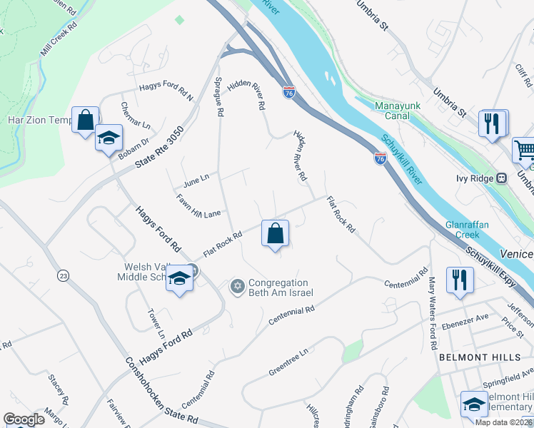 map of restaurants, bars, coffee shops, grocery stores, and more near 1412 Flat Rock Road in Penn Valley