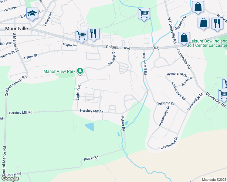 map of restaurants, bars, coffee shops, grocery stores, and more near 474 Talon Drive in Mountville