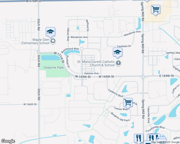 map of restaurants, bars, coffee shops, grocery stores, and more near 912 Helston Avenue in Westfield