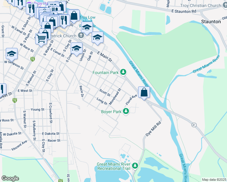map of restaurants, bars, coffee shops, grocery stores, and more near 2900 Corporate Drive in Troy